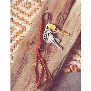 Free People Leather wrapped safety pin keychain